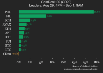 Polygon Leads Crypto Gains With 16% Weekend Surge as CoinDesk 20 Index Holds Steady
