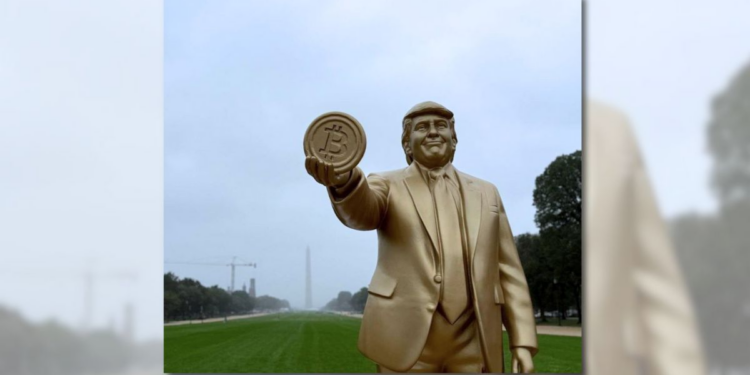 Golden statue of Trump holding bitcoin appeared outside US Capitol