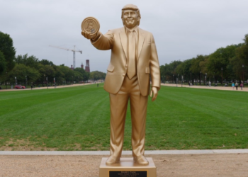 12-foot golden statue of Donald Trump holding Bitcoin unveiled outside US Capitol