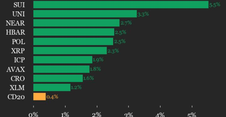 SUI Gains 5.5% as Index Moves Higher