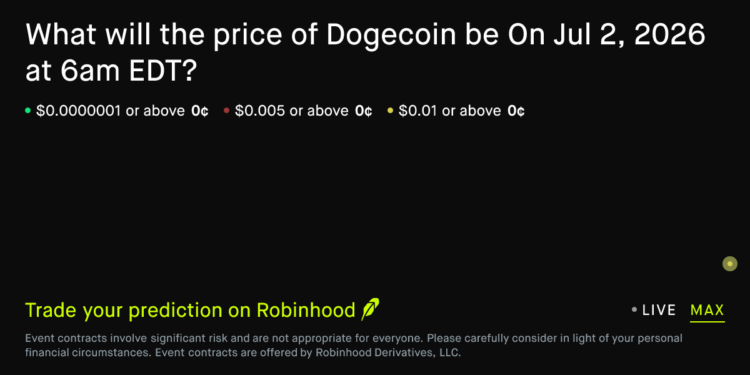 Dogecoin price on Jul 2, 2026 at 6am EDT Prediction Market – Robinhood