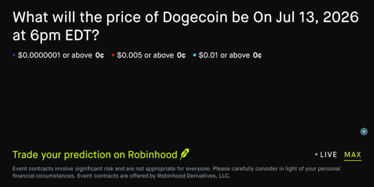 Dogecoin price on Jul 13, 2026 at 6pm EDT Crypto Prediction Market – Robinhood