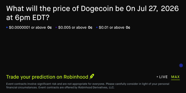 Dogecoin price on Jul 27, 2026 at 6pm EDT Crypto Prediction Market – Robinhood