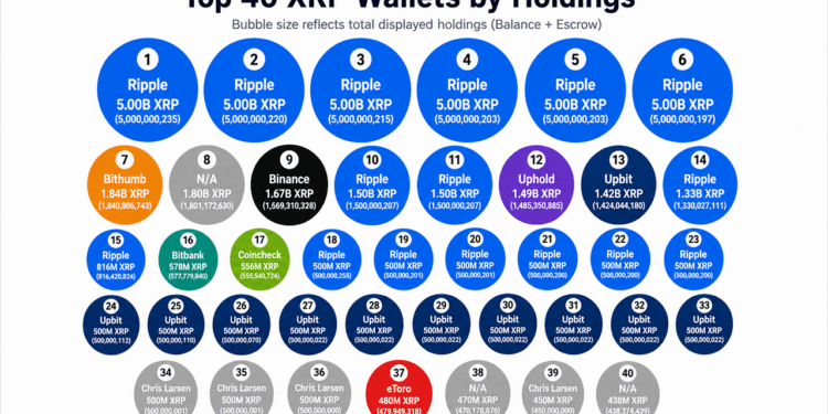55.84 Billion XRP Appears Across the Top 40 Wallets, but Escrow Changes the Picture